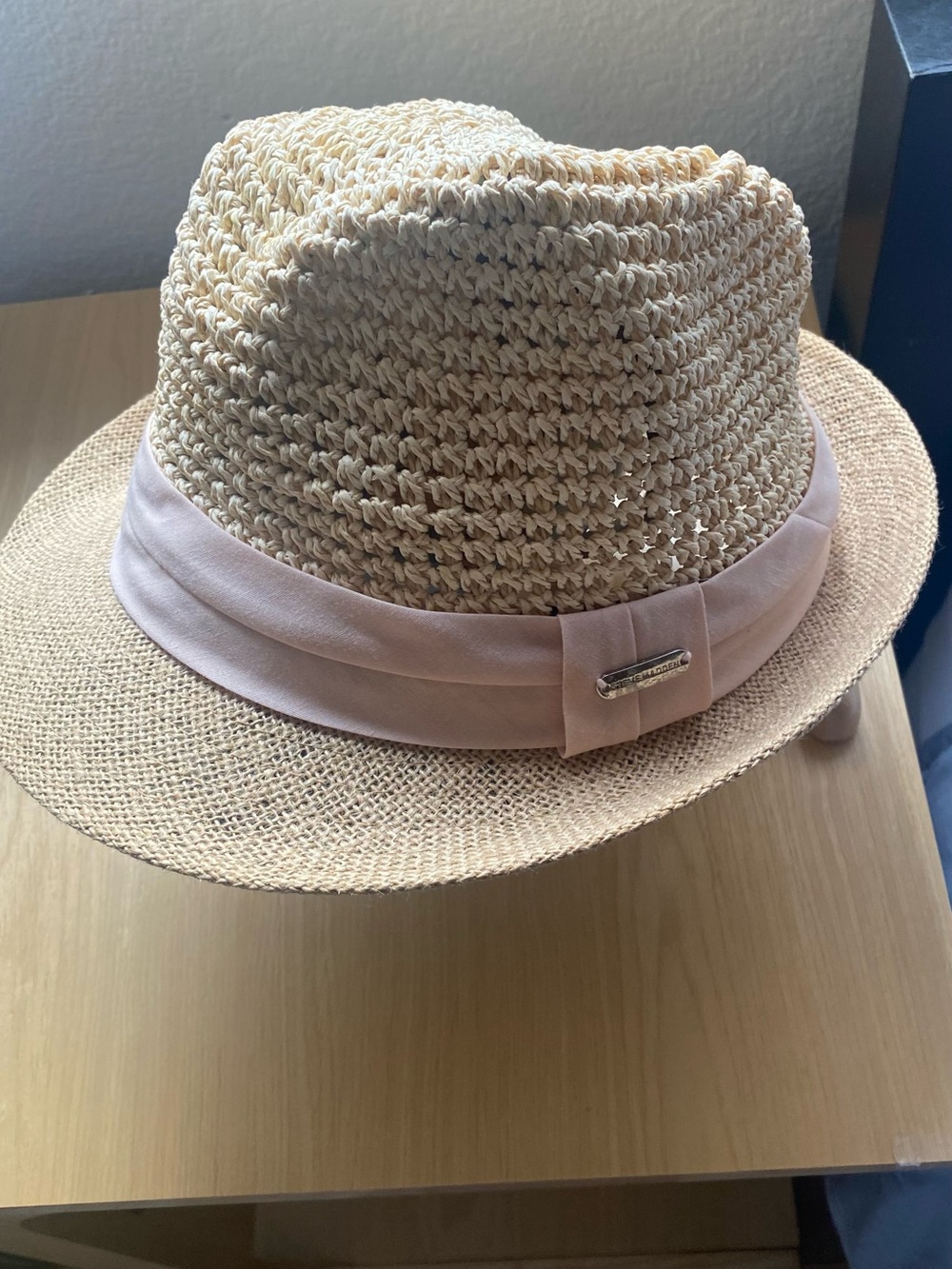 Steve Madden Natural Straw Fedora with Pale Pink Band